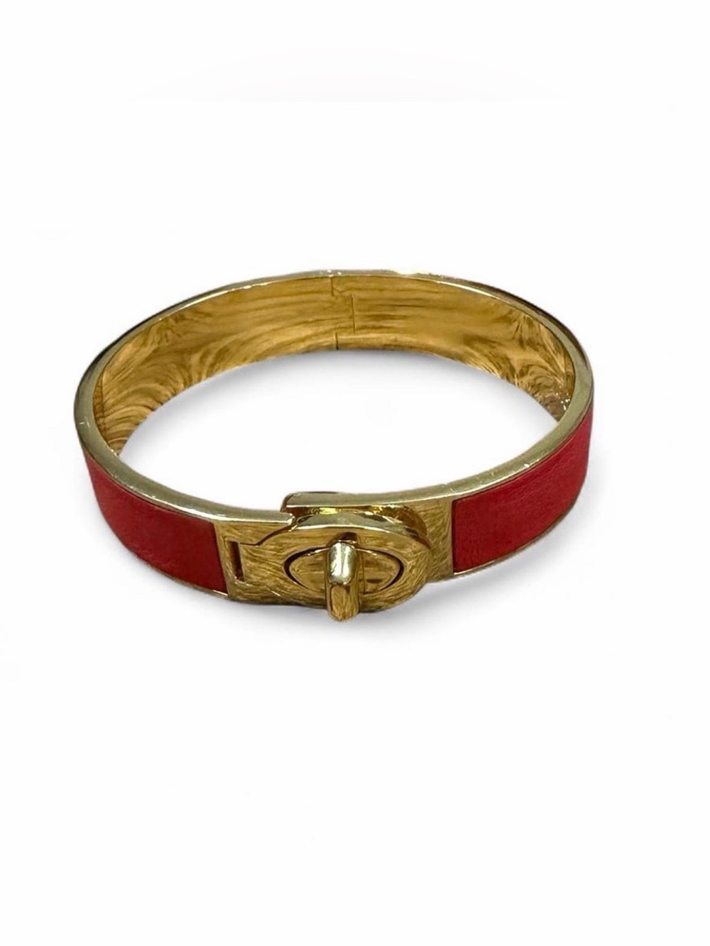 Coach Coral Red Turnlock Bangle Bracelet Gold Tone Enamel Bracelet